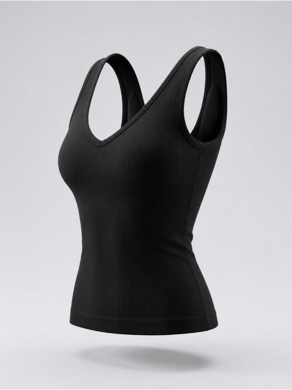 Zenana Black Ribbed Seamless V-Neck Brami Tank | L/XL | NWOT